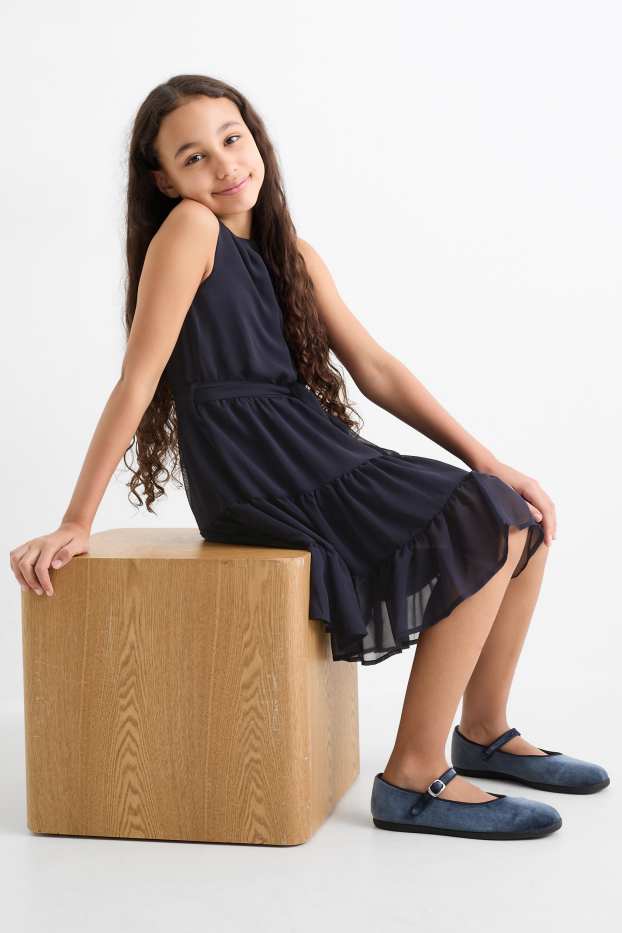 Enfants filles - Robe en mousseline - bleu foncé