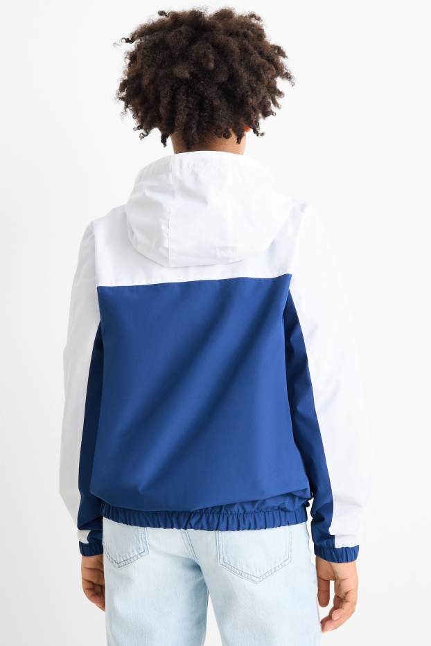 Kinder Jungen - Jacke mit Kapuze - wasserabweisend - weiß / blau