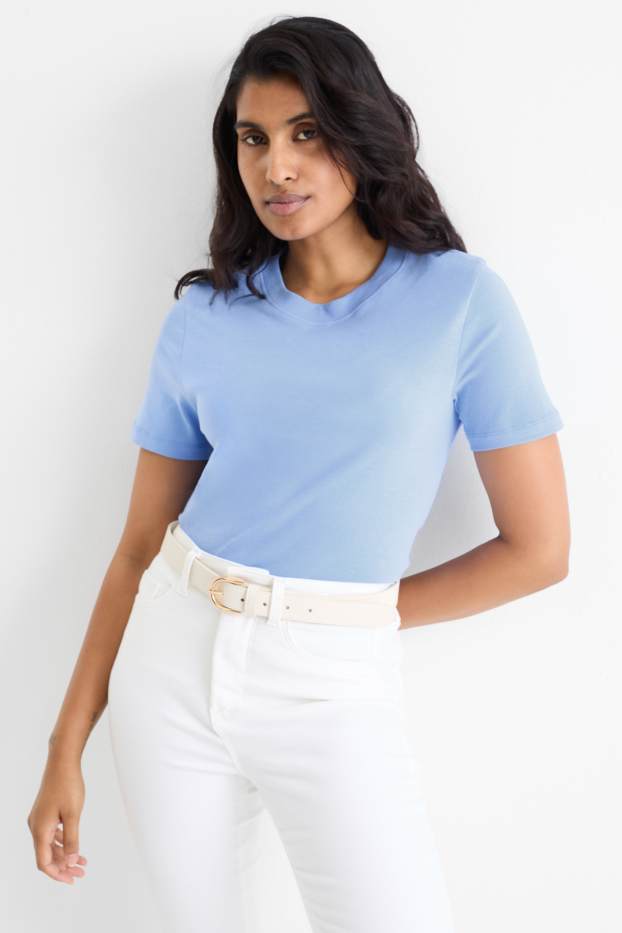 Femmes - T-shirt - slim fit - bleu clair