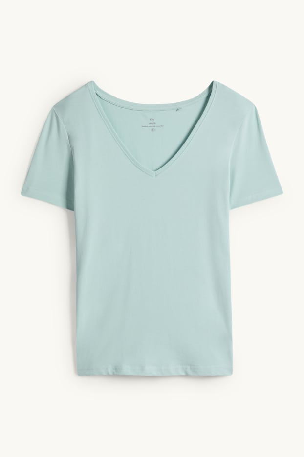 Femmes - T-shirt à col V - slim fit - vert menthe