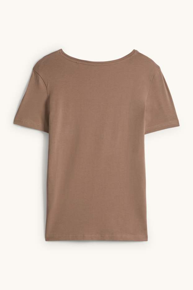 Women - V-neck T-shirt - slim fit - brown