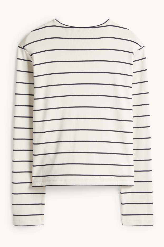 Damen - Strickjacke - gerippt - gestreift - cremeweiß