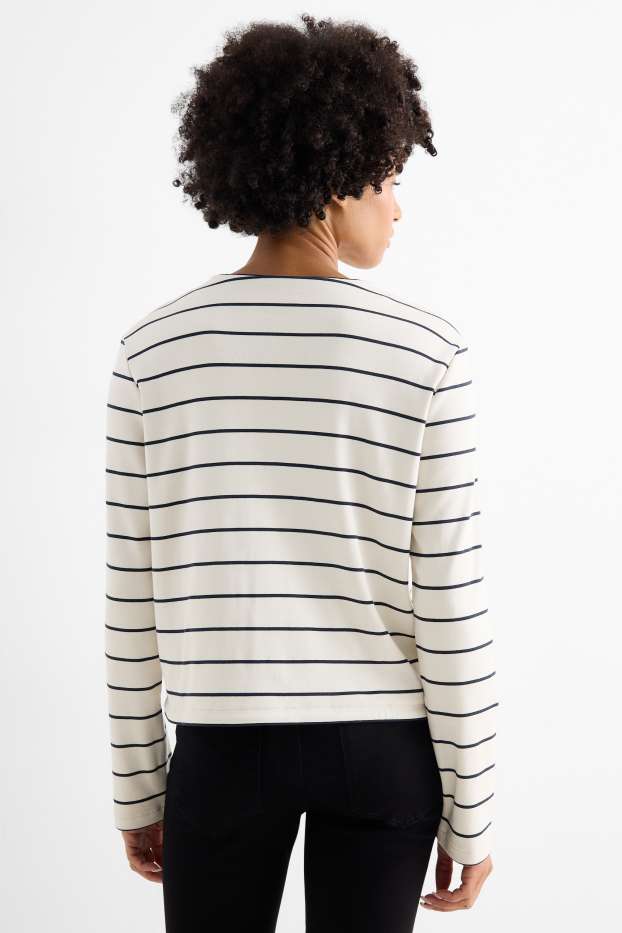 Damen - Strickjacke - gerippt - gestreift - cremeweiß