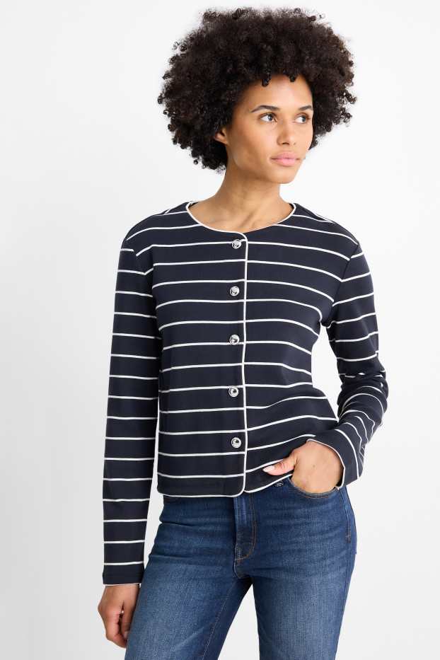 Damen - Strickjacke - gerippt - gestreift - dunkelblau