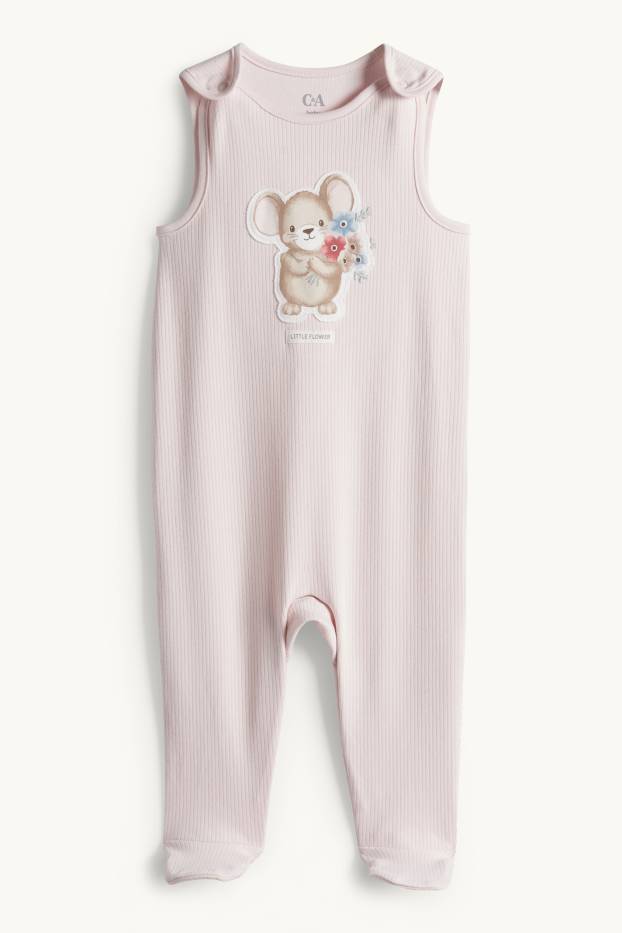 Baby Girls - Little mouse - romper set - ribbed - 2 piece - white / rose