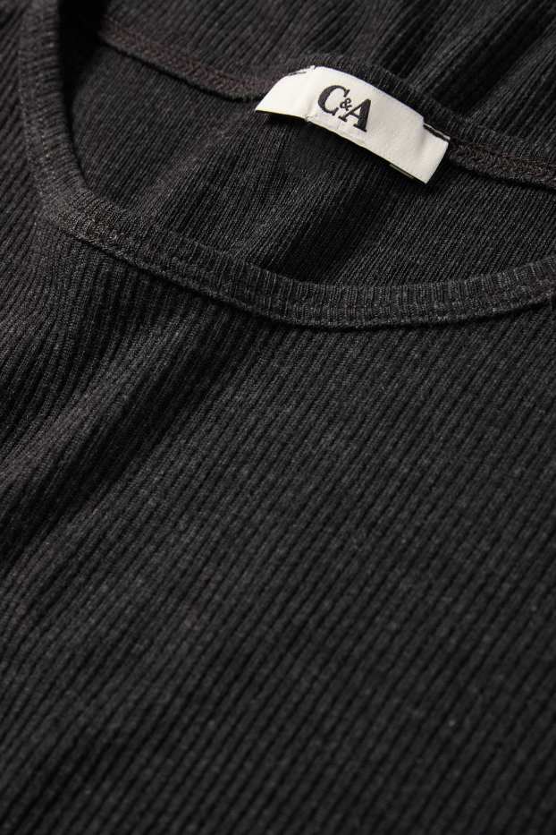 Donna - Maglia a maniche lunghe - slim fit - a coste - grigio scuro