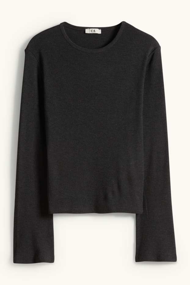 Donna - Maglia a maniche lunghe - slim fit - a coste - grigio scuro