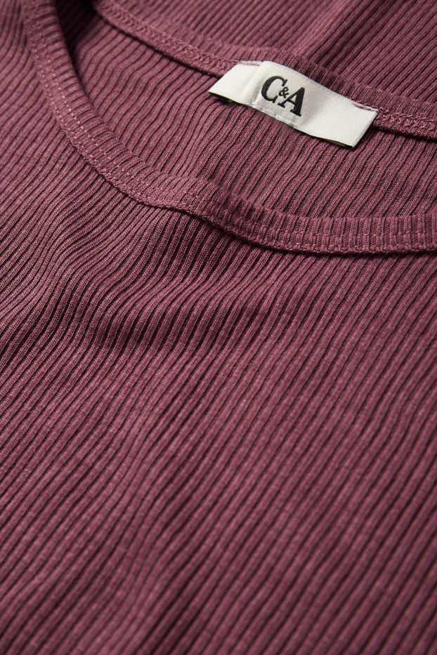 Women - Long sleeve top - slim fit - ribbed - bordeaux
