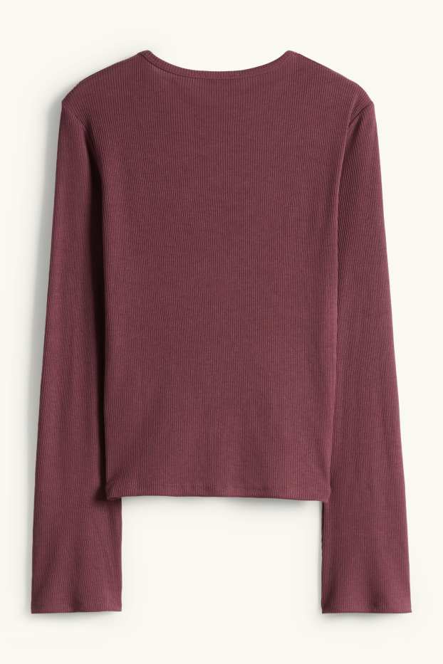 Women - Long sleeve top - slim fit - ribbed - bordeaux
