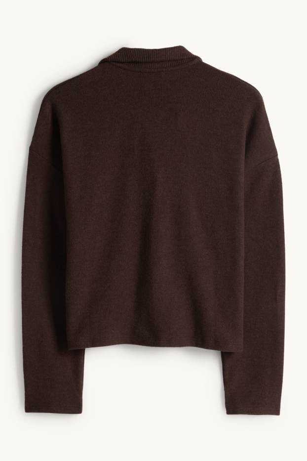 Damen - Pullover - gerippt - dunkelbraun