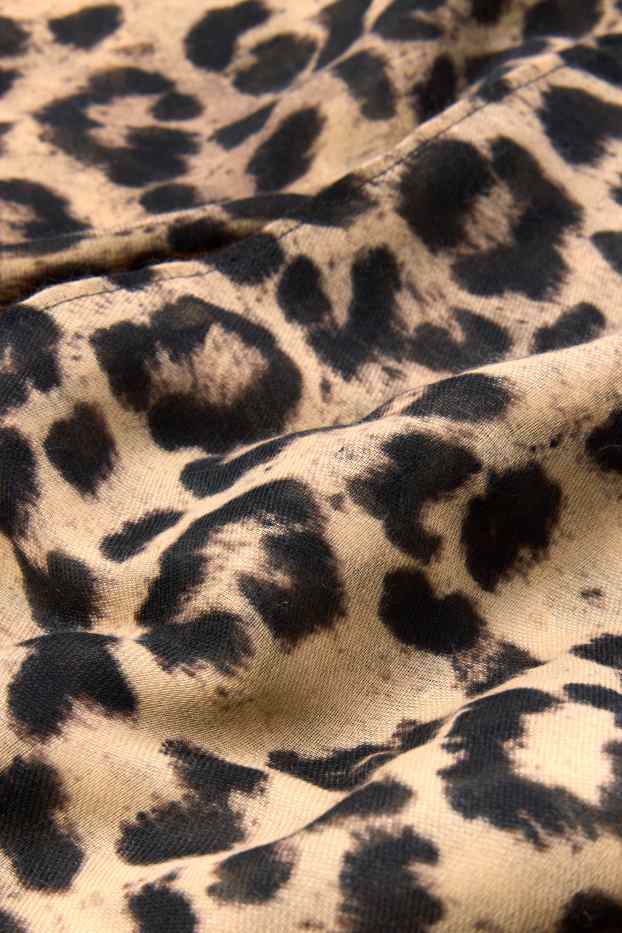 Dames - Sjaal - luipaardprint - zwart / beige