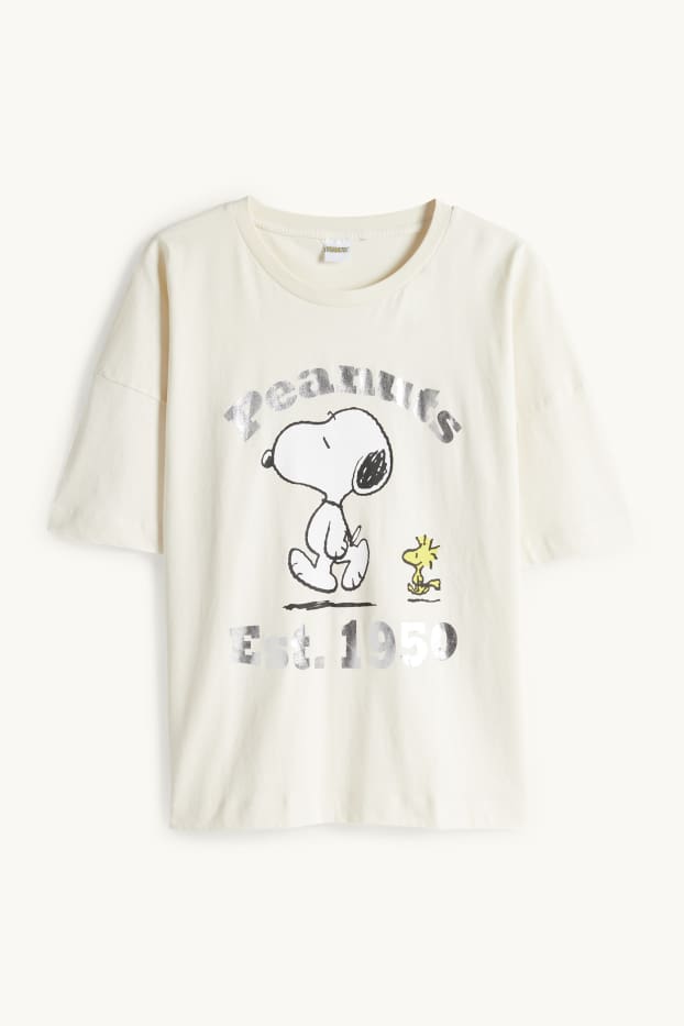 Damen - T-Shirt - Regular Fit - Glanz-Effekt - Peanuts - beige