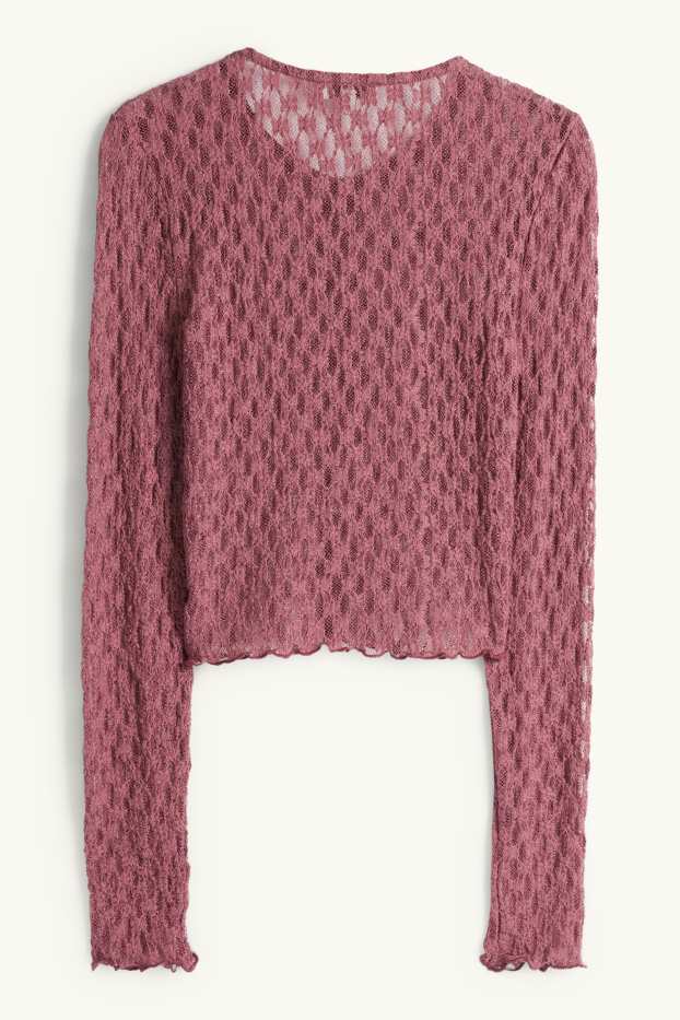 Femei - Tricou crop cu mânecă lungă - slim fit - roz închis