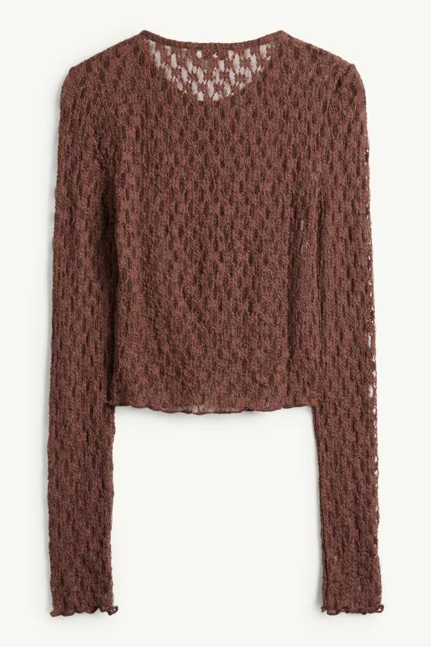 Femei - Tricou crop cu mânecă lungă - slim fit - maro închis