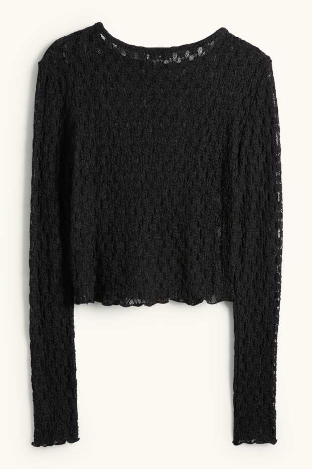 Mujer - Camiseta crop de manga larga - slim fit - negro