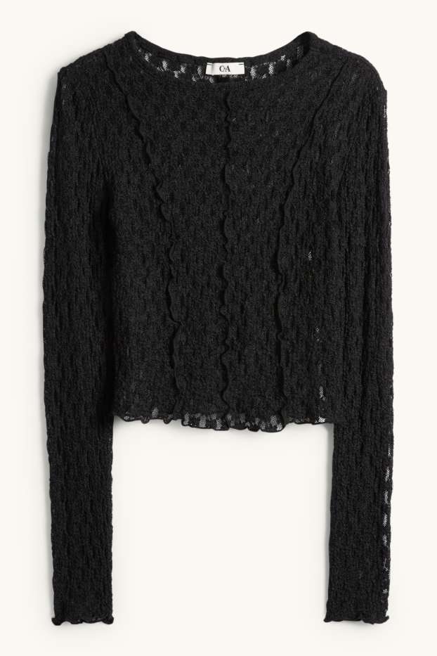 Mujer - Camiseta crop de manga larga - slim fit - negro