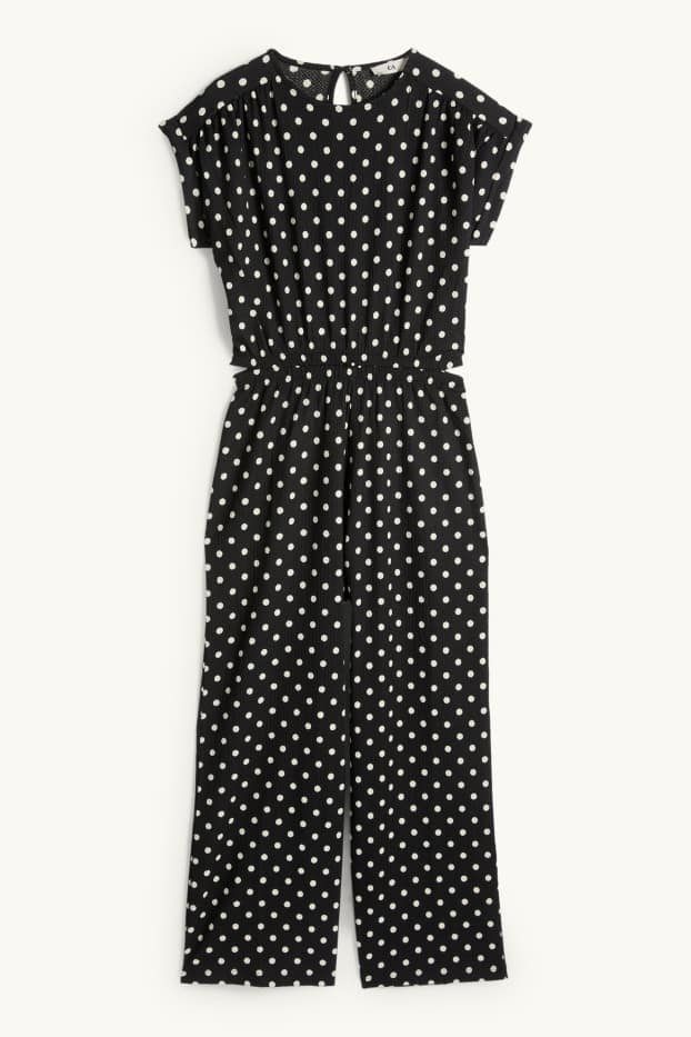 Children Girls - Jumpsuit - polka dot - textured - black / white