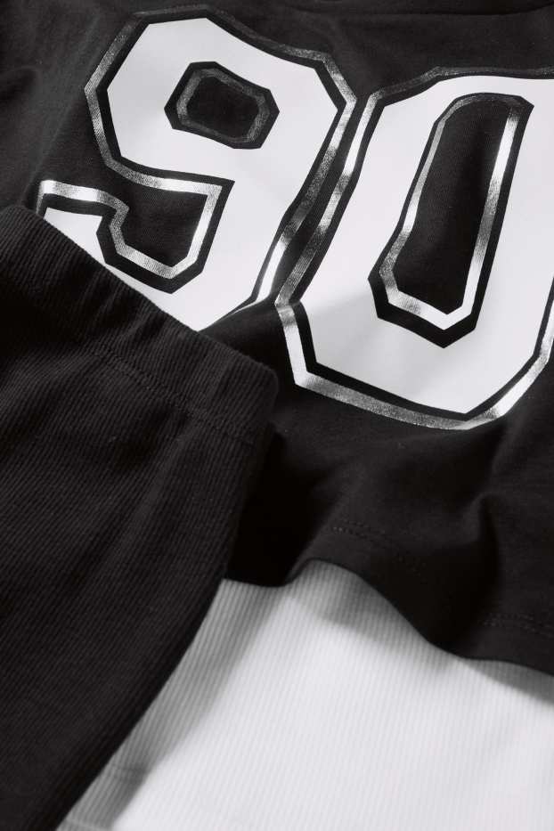 Enfants filles - Ensemble - T-shirt, débardeur et pantalon de jogging - 3 pièces - noir / blanc