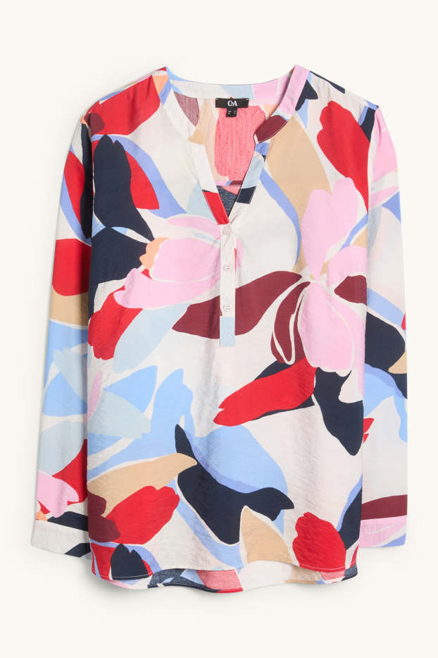 Femei - Bluză cu decolteu în V - cu flori - multicolor