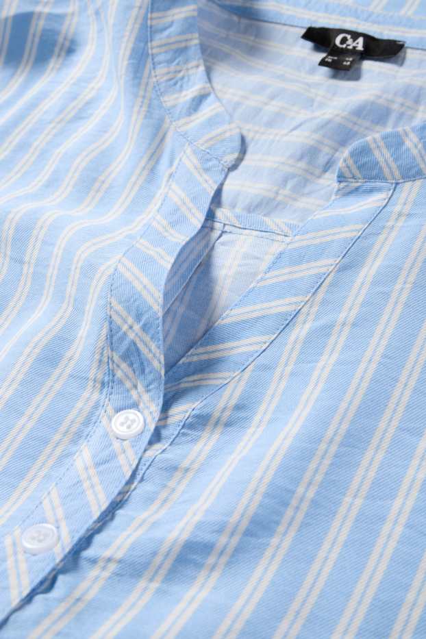 Dames - Blouse met V-hals - gestreept - lichtblauw