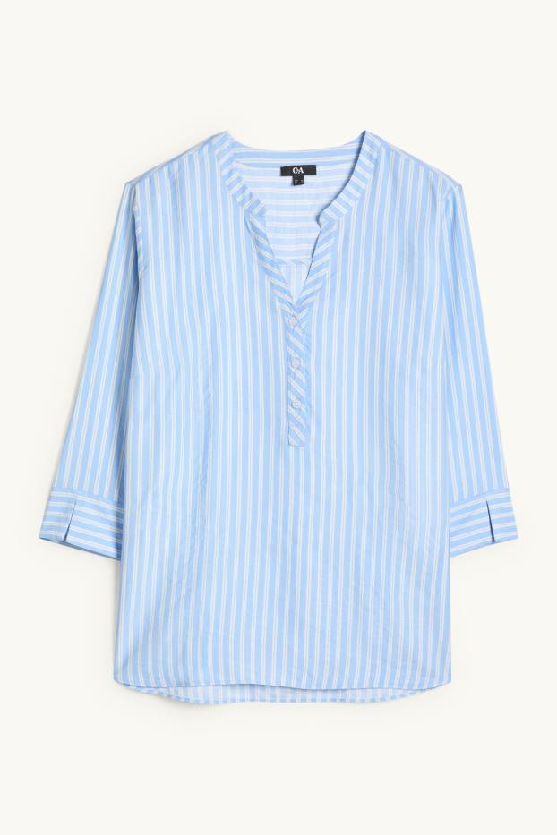 Dames - Blouse met V-hals - gestreept - lichtblauw