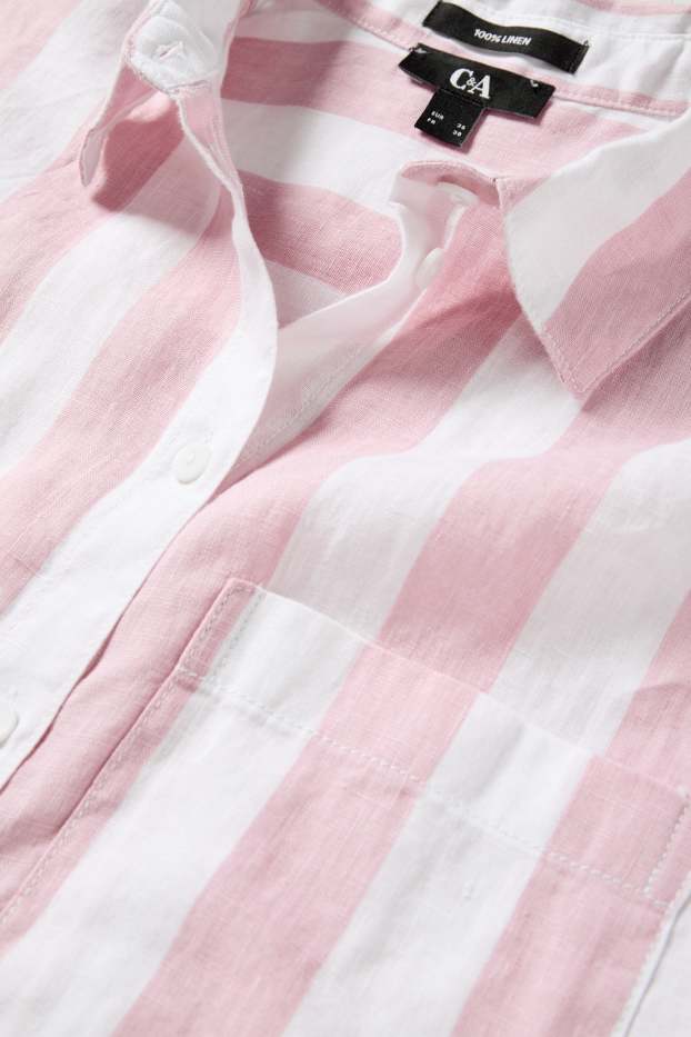 Damen - Leinen-Hemdbluse - gestreift - weiß / rosa