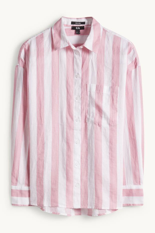 Damen - Leinen-Hemdbluse - gestreift - weiß / rosa