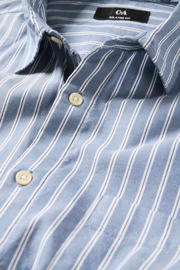 Hommes - Chemise - relaxed fit - col kent - à rayures - bleu / blanc