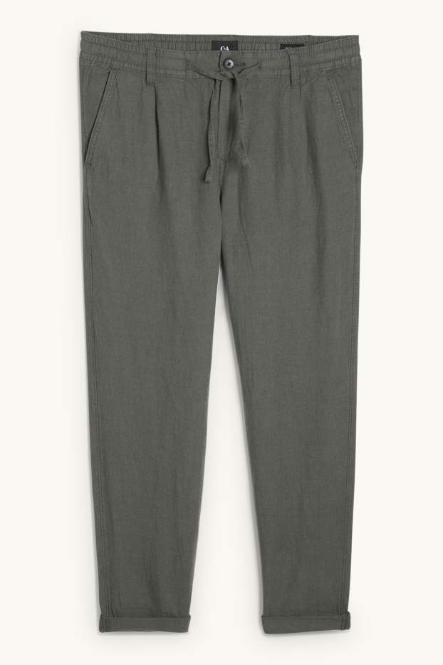 Herren - Chino - Tapered Fit - Leinen-Mix - dunkelgrün