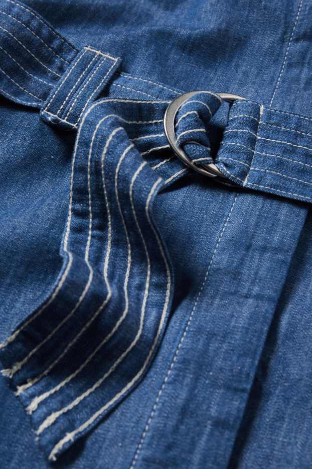 Dames - Denim blousejurk met ceintuur - donkerblauw
