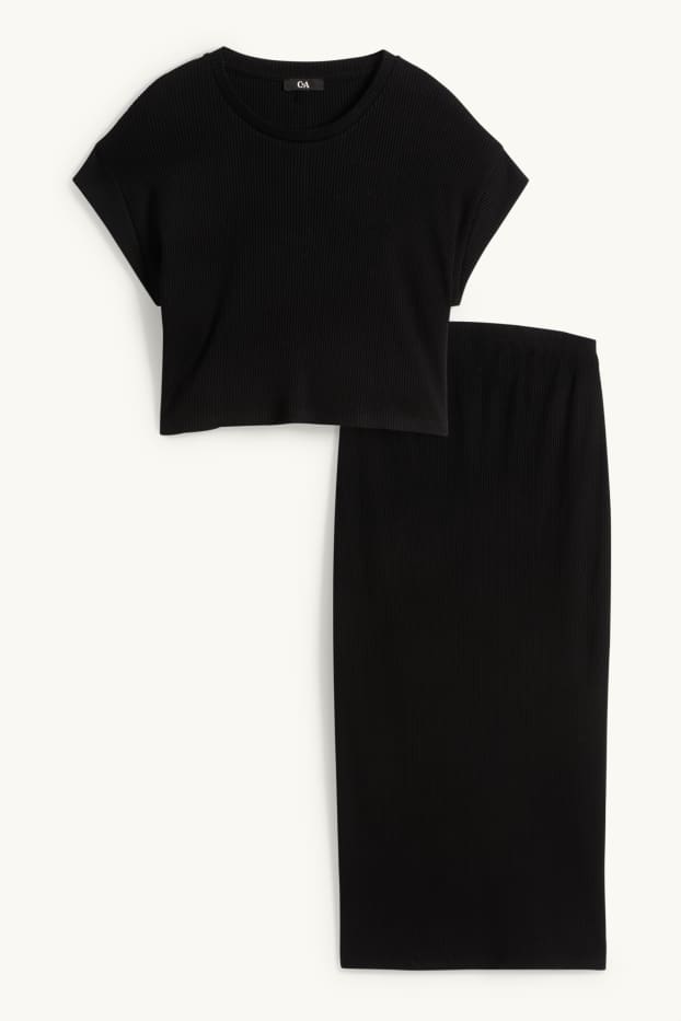 Women - Set - cropped long sleeve maternity top and skirt - ribbed - black