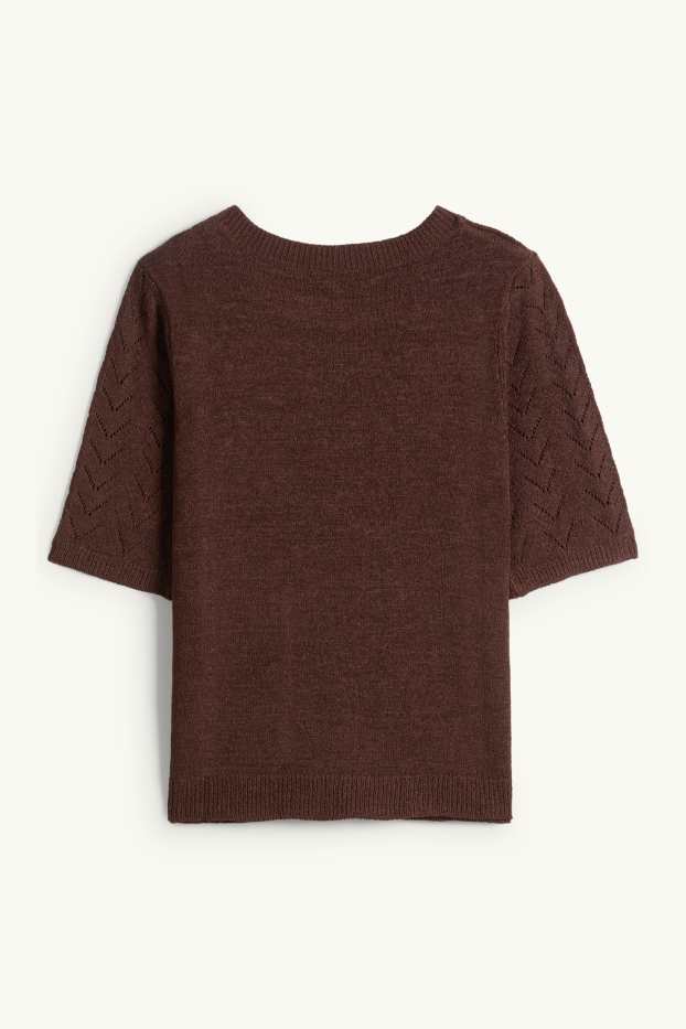 Dona - Jersei de punt de mitja - de màniga curta - marró fosc