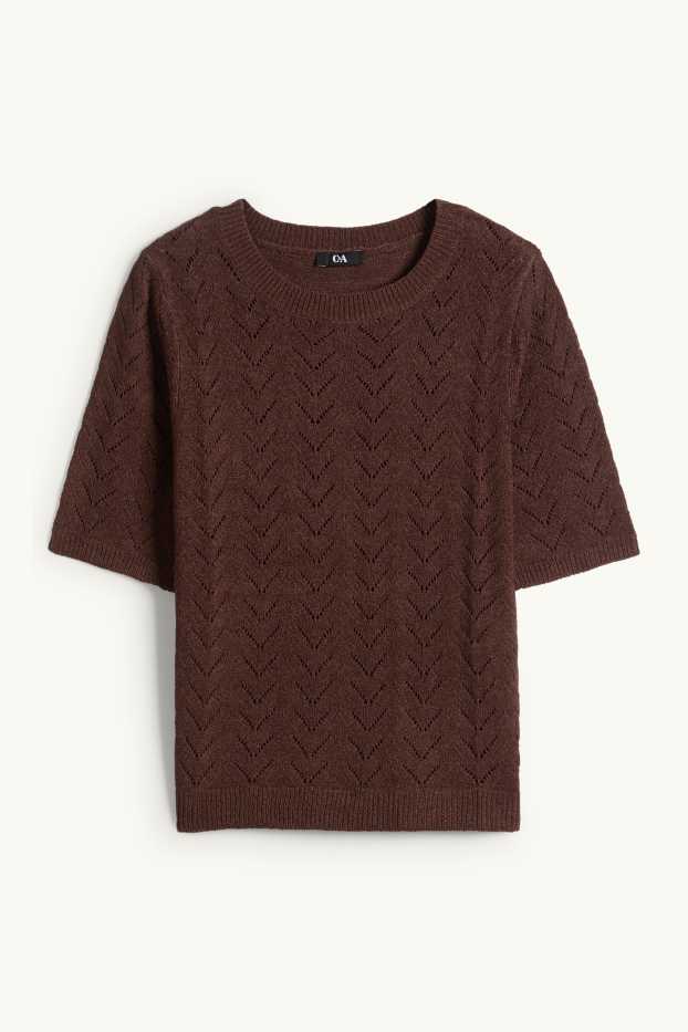 Dona - Jersei de punt de mitja - de màniga curta - marró fosc