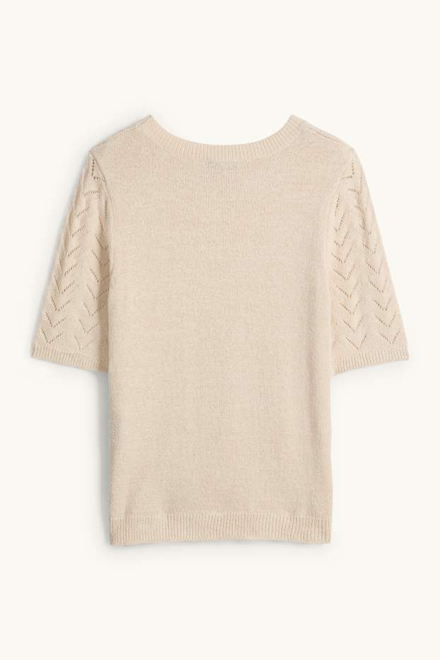 Dona - Jersei de punt de mitja - de màniga curta - beix
