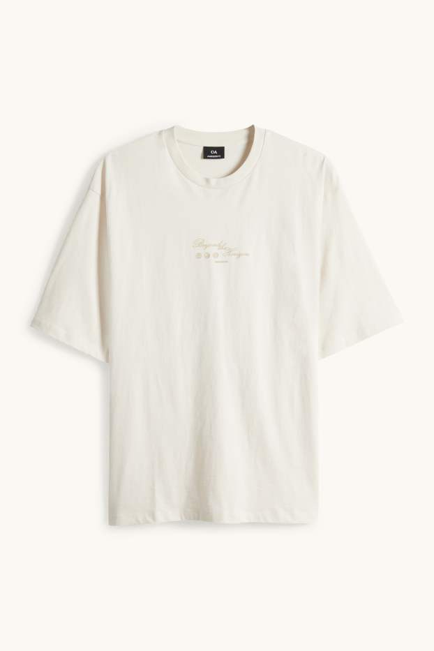 Pánské - Tričko - oversized - krémově bílá