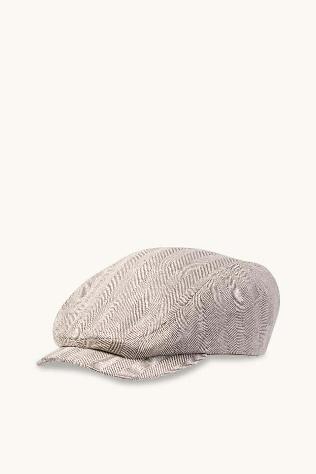 Men - Flat cap with linen content - patterned - light gray