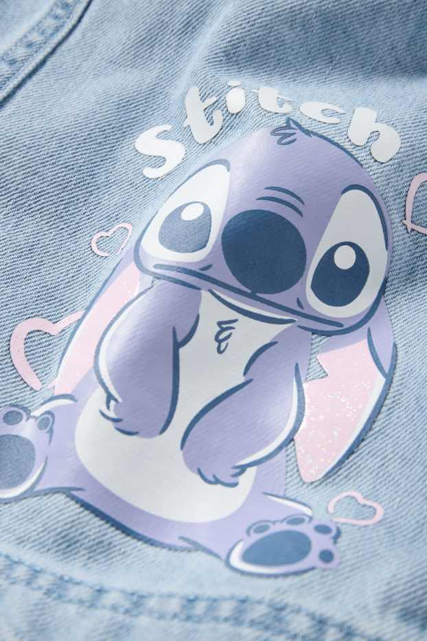 Bambine - Lilo & Stitch - set - maglia a maniche corte e salopette di jeans - bianco / azzurro