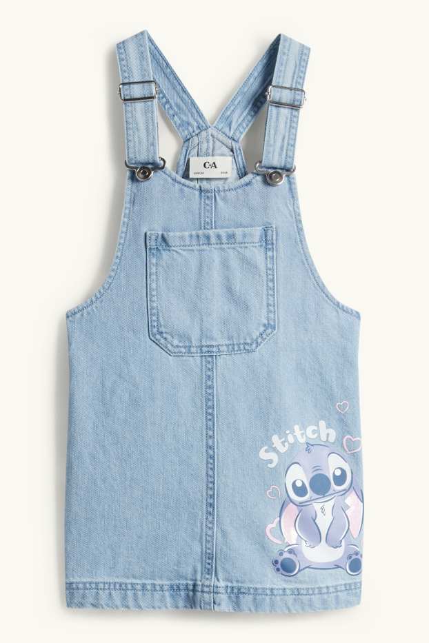 Bambine - Lilo & Stitch - set - maglia a maniche corte e salopette di jeans - bianco / azzurro