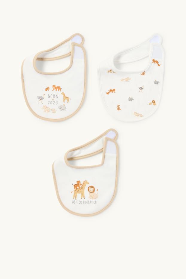 Unisexe - Lot de 3 - animaux sauvages - bavoir bébé - blanc