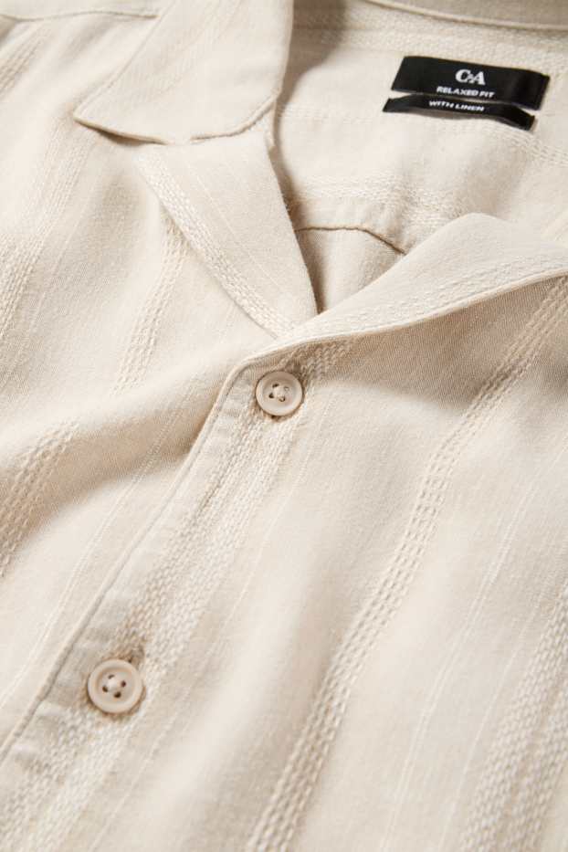 Unisex - Shirt with linen content - relaxed fit - lapel collar - beige