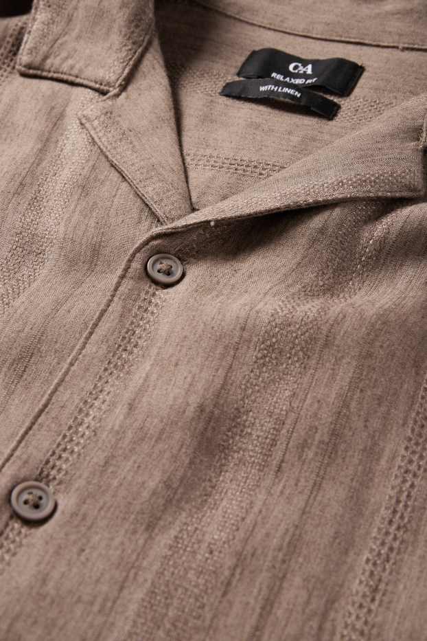 Unisex - Shirt with linen content - relaxed fit - lapel collar - brown