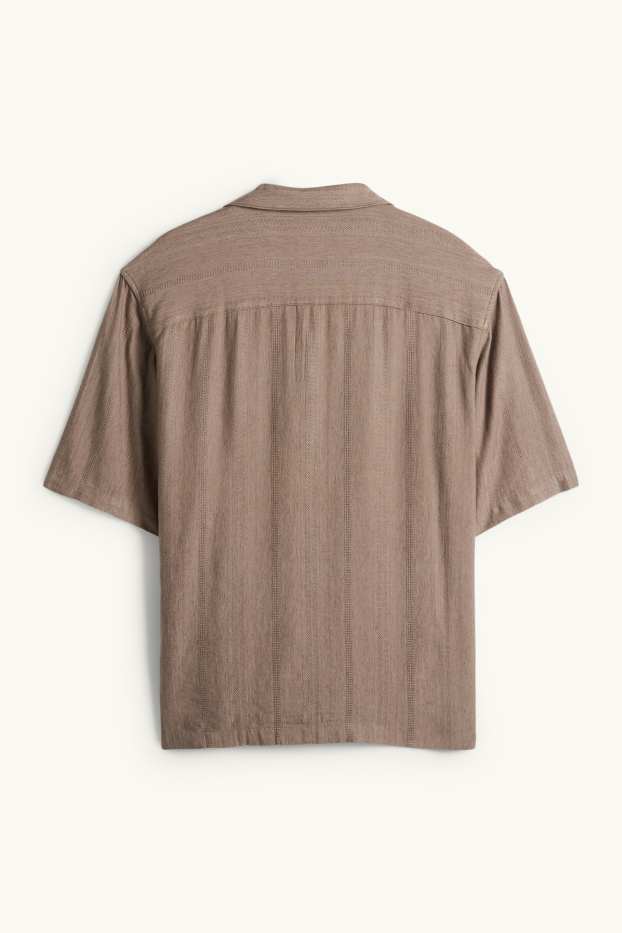 Unisex - Shirt with linen content - relaxed fit - lapel collar - brown