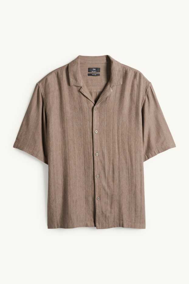 Unisex - Shirt with linen content - relaxed fit - lapel collar - brown