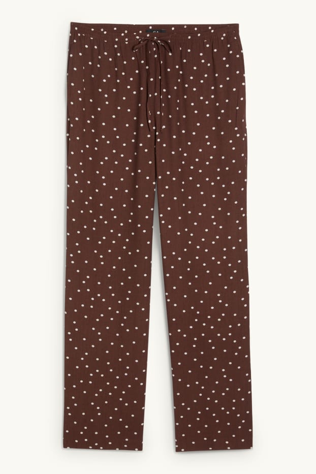 Dámské - Plátěné kalhoty - mid waist - wide leg - puntíkované - hnědá