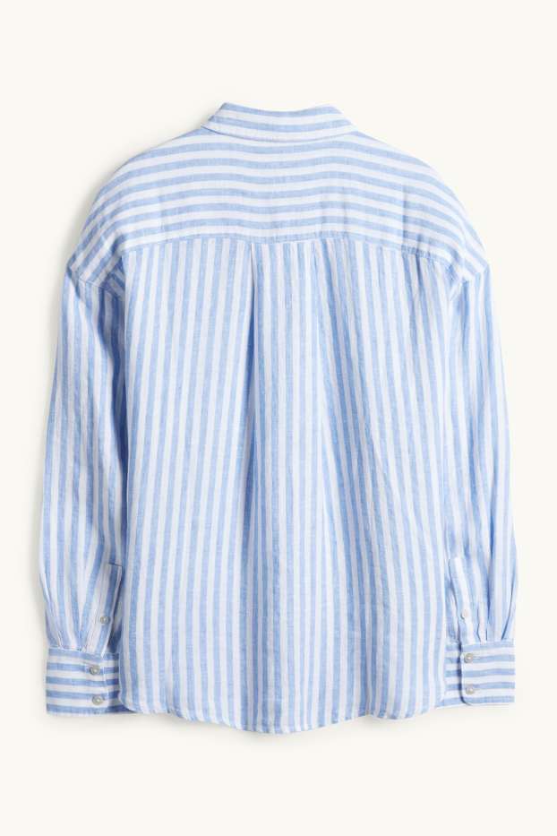 Femmes - Chemise-blouse en lin - à rayures - blanc / bleu clair