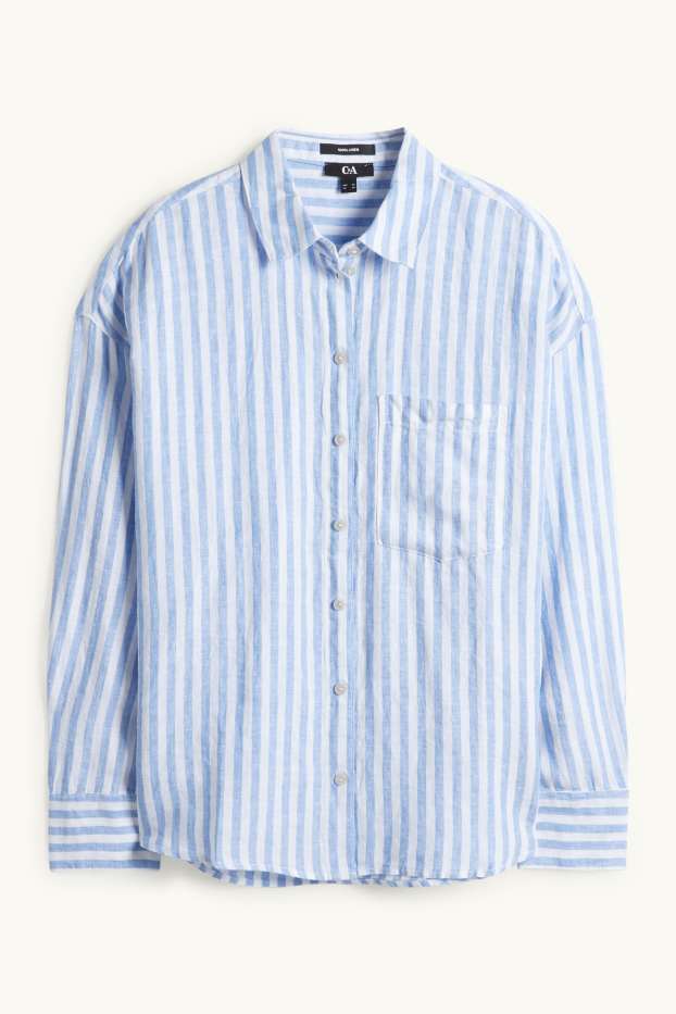 Femmes - Chemise-blouse en lin - à rayures - blanc / bleu clair