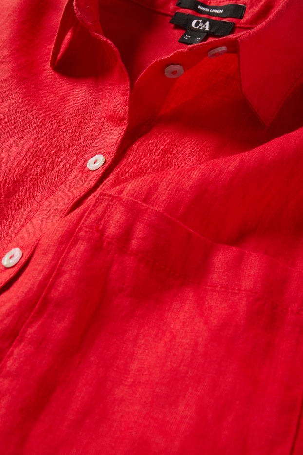 Kobiety - Lniana bluzka koszulowa - czerwony