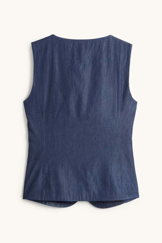 Dámské - Džínová vesta - se zúženým pasem - tmavomodrá