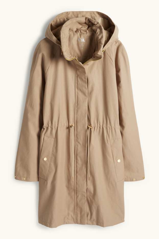Kobiety - Parka z kapturem - hydrofobowa - kaki
