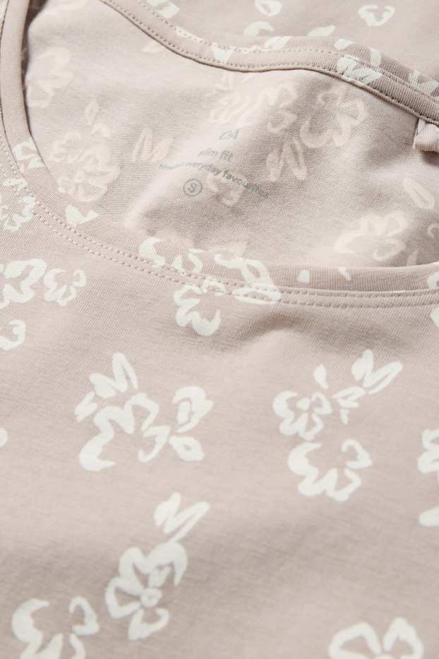 Dona - Samarreta de màniga curta - slim fit - de flors - beix